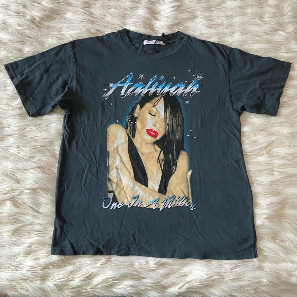 Free People Black Silver Aaliyah One in a Million Oversized Relaxed T-Shirt Sz M - Picture 2 of 11